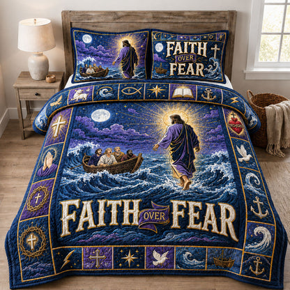 Faith Over Fear Jesus Walks On Water 3-Piece Quilted Bedding Set GFTOHNL1330