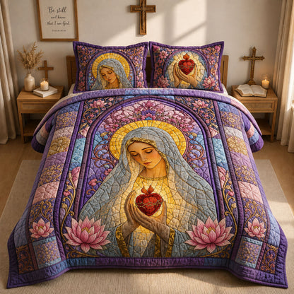 Sacred Heart Mary 3-Piece Quilted Bedding Set GFTOHNL1365