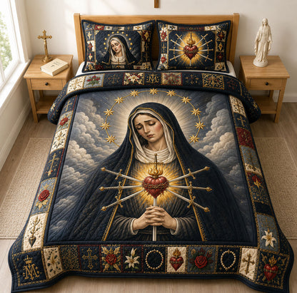 Our Lady of Sorrows Sacred Heart 3-Piece Quilted Bedding Set GFTOHNL1370