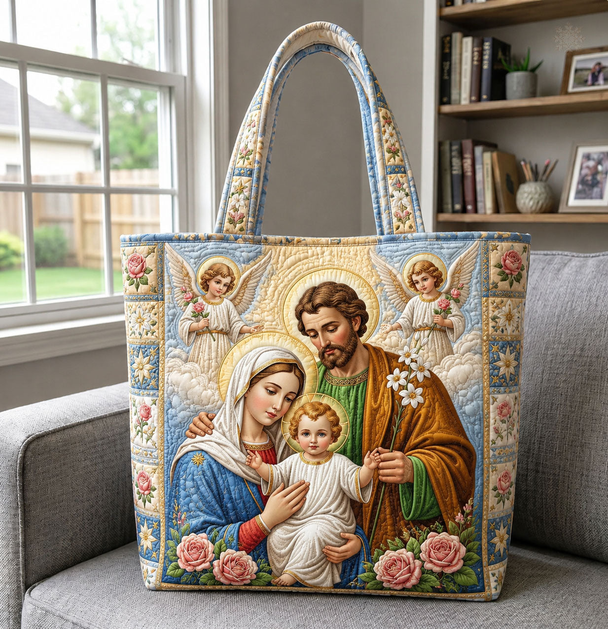 Holy Family with Guardian Angels Quilted Tote Bag GFTOHNL1371