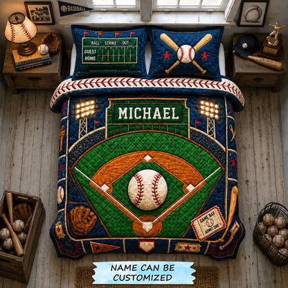 Personalized Stadium Memory Baseball 3-Piece Quilted Bedding Set QTCUZ GFTOHNL1412