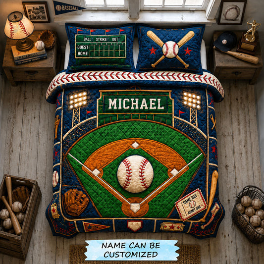 Personalized Stadium Memory Baseball 3-Piece Quilted Bedding Set QTCUZ GFTOHNL1412