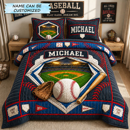 Personalized Baseball Stadium Portal 3-Piece Quilted Bedding Set QTCUZ GFTOHNL1418