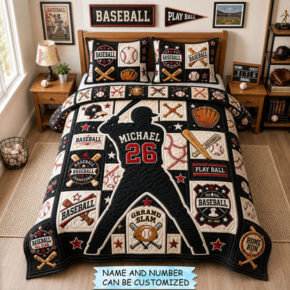 Personalized Baseball Grand Slam 3-Piece Quilted Bedding Set QTCUZ GFTOHNL1447