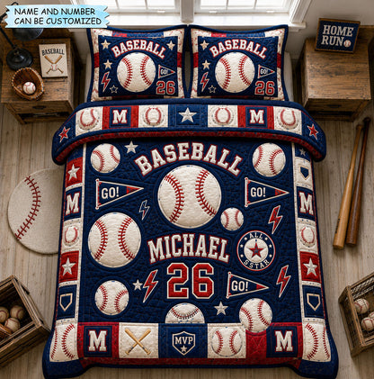 Personalized Baseball All Star 3-Piece Quilted Bedding Set QTCUZ GFTOHNL1448