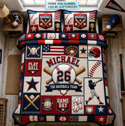 Personalized Baseball Team 3-Piece Quilted Bedding Set QTCUZ GFTOHNL1453