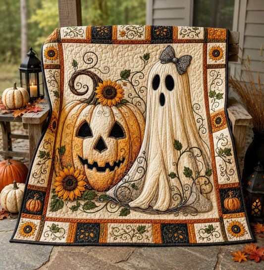 Sunflower Pumpkin Ghost Fall Quilted Blanket GFTOHNL1485