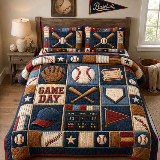 Baseball Game Day Legacy 3-Piece Quilted Bedding Set GFTOHNL1507