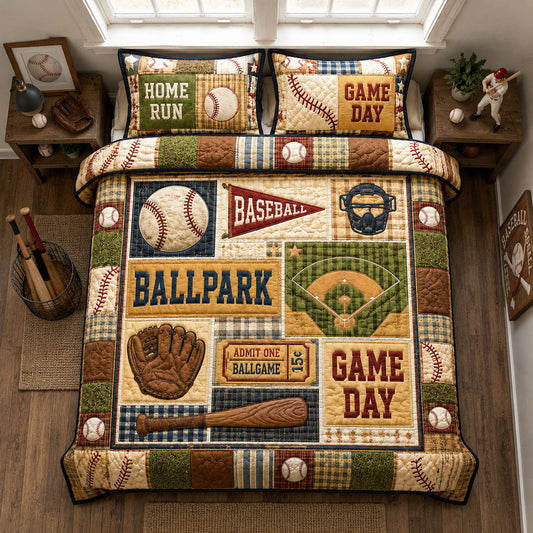 Ballpark Baseball Memories 3-Piece Quilted Bedding Set GFTOHNL1508