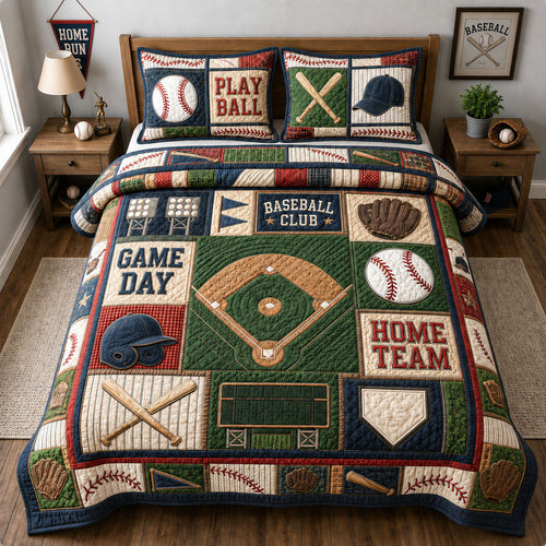Baseball Home Team Classic 3-Piece Quilted Bedding Set GFTOHNL1512