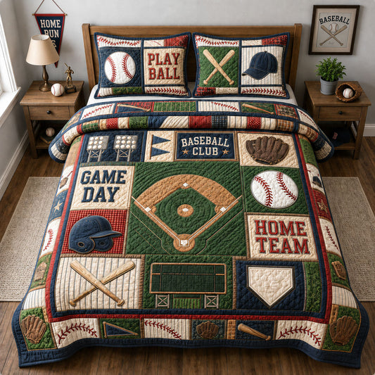 Baseball Home Team Classic 3-Piece Quilted Bedding Set GFTOHNL1512
