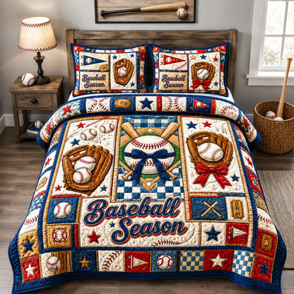 Baseball Season Patchwork 3-Piece Quilted Bedding Set GFTOHNL1557