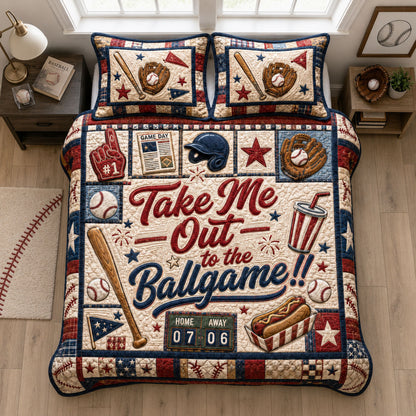 Take Me Out To The Ballgame 3-Piece Quilted Bedding Set GFTOHNL1558