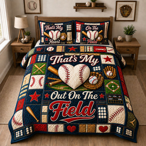 Heart On The Field Baseball 3-Piece Quilted Bedding Set GFTOHNL1562