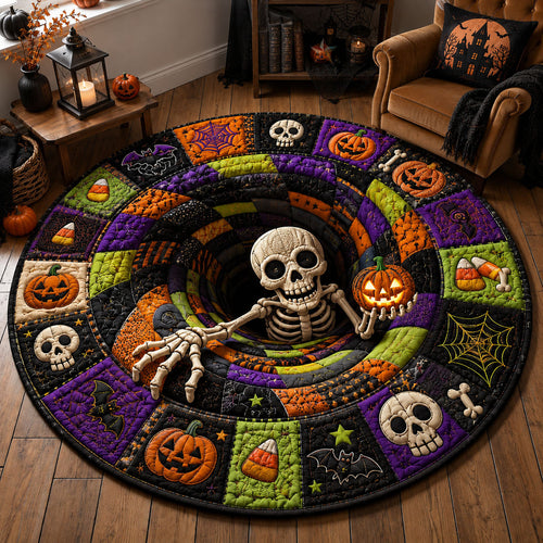 Skeleton Pumpkin Spiral Halloween Quilted Round Mat GFTOHNL1591