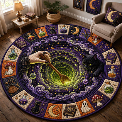 Black Cat Witchs Cauldron Quilted Round Mat GFTOHNL1593