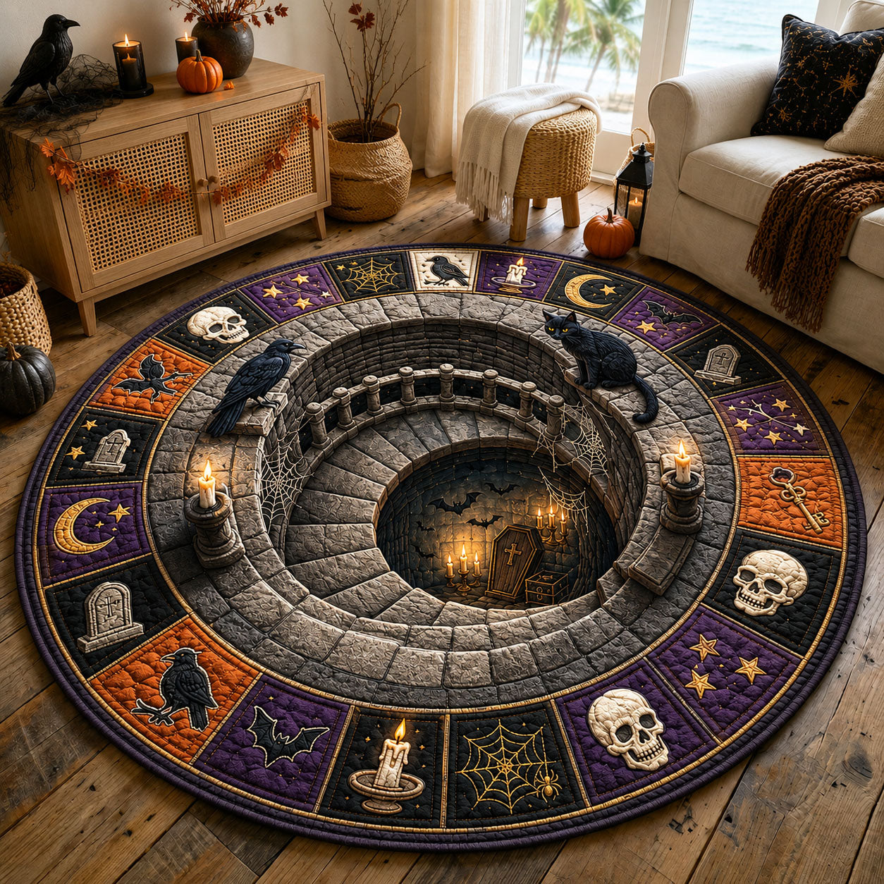 Haunted Spiral Stairwell Quilted Round Mat GFTOHNL1595