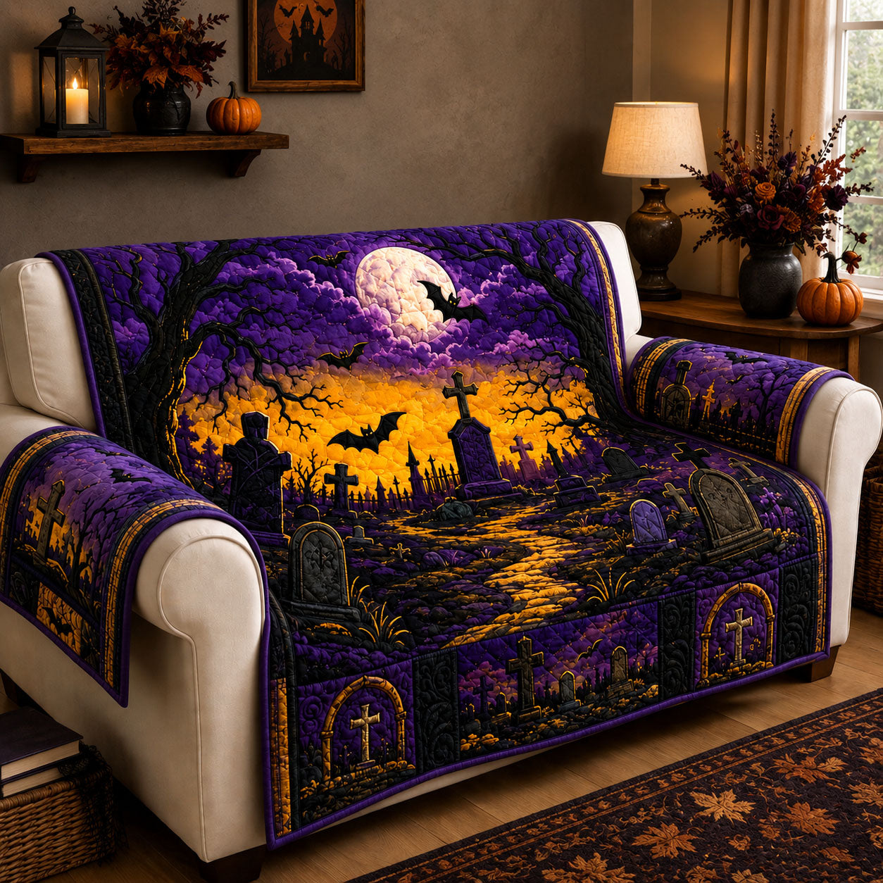 Purple Moon Graveyard Quilted Sofa Cover GFTOHNL1634