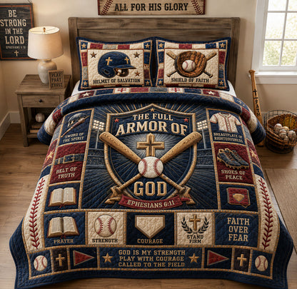 Full Armor Of God Shield Baseball Christian 3-Piece Quilted Bedding Set GFTOHNL1646