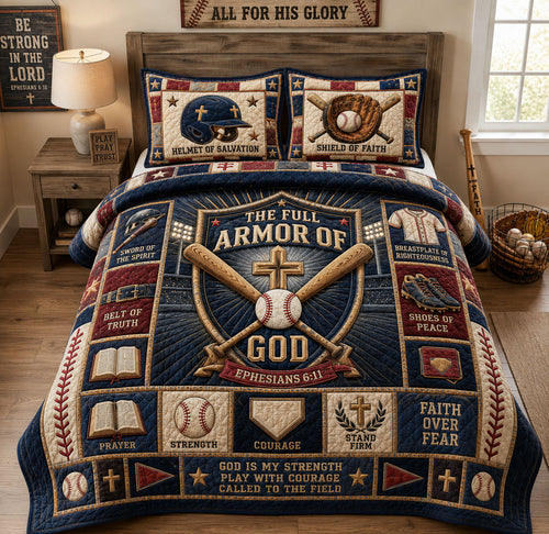 Full Armor Of God Shield Baseball Christian 3-Piece Quilted Bedding Set GFTOHNL1646