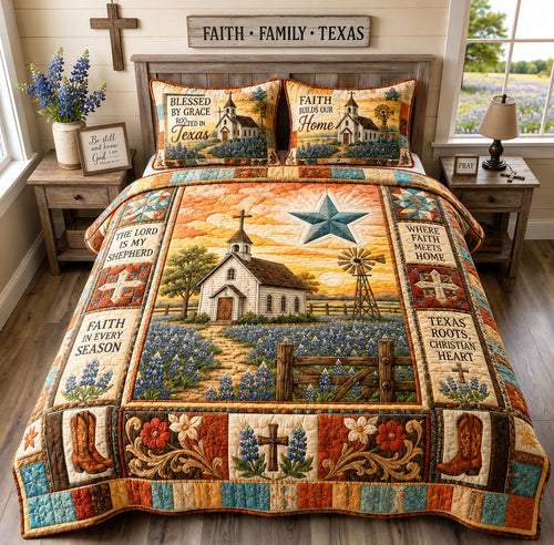 Faith Builds Our Home Texas Church 3-Piece Quilted Bedding Set GFTOHNL1648