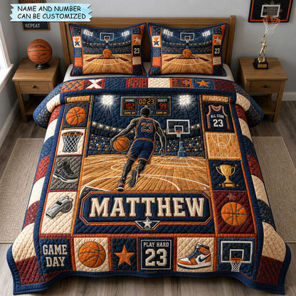 Personalized Basketball Player Championship 3-Piece Quilted Bedding Set QTCUZ GFTOHNL1674