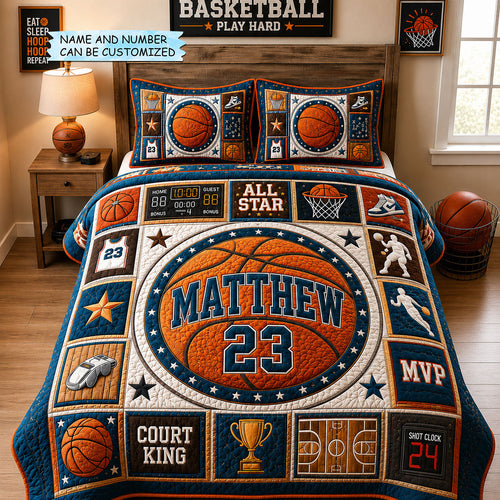 Personalized Basketball All Star MVP 3-Piece Quilted Bedding Set QTCUZ GFTOHNL1675