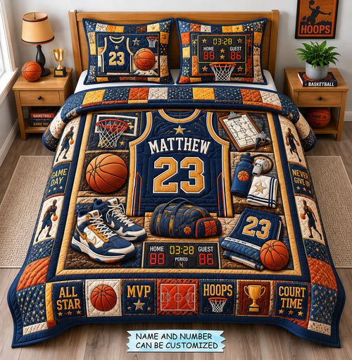 Personalized Basketball Basketball Locker Room 3-Piece Quilted Bedding Set QTCUZ GFTOHNL1676