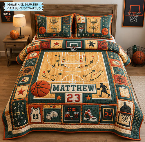 Personalized Basketball Coach Playbook 3-Piece Quilted Bedding Set QTCUZ GFTOHNL1678