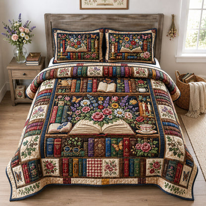 Vintage Library Garden 3-Piece Quilted Bedding Set GFTOHNL1686