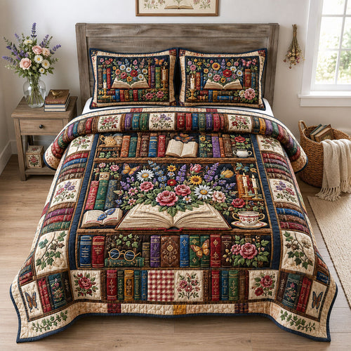 Vintage Library Garden 3-Piece Quilted Bedding Set GFTOHNL1686