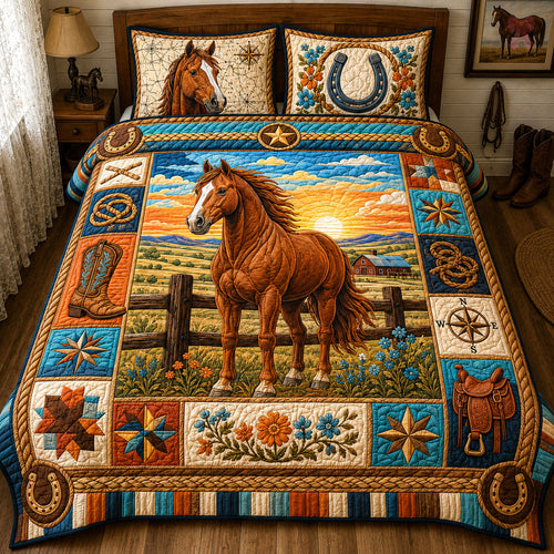 Golden Prairie Stallion 3-Piece Quilted Bedding Set GFTOHNL1715
