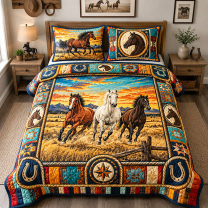 Sunset Running Horses 3-Piece Quilted Bedding Set GFTOHNL1717