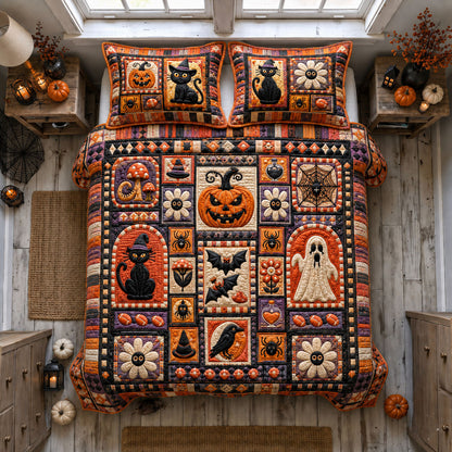 Vintage Halloween Sampler 3-Piece Quilted Bedding Set GFTOHNL1723
