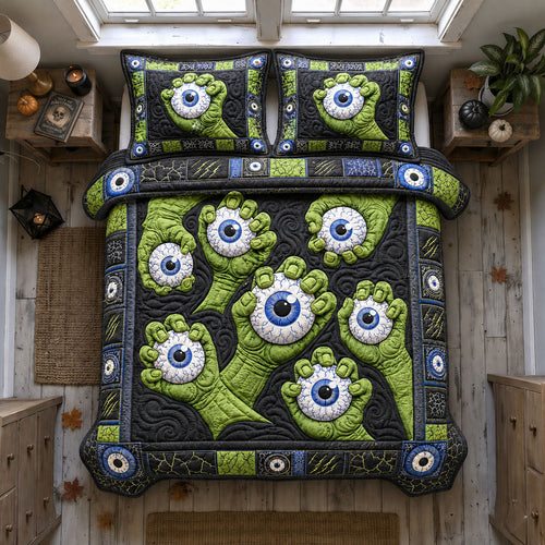 Monster Eyeball Grasp 3-Piece Quilted Bedding Set GFTOHNL1724