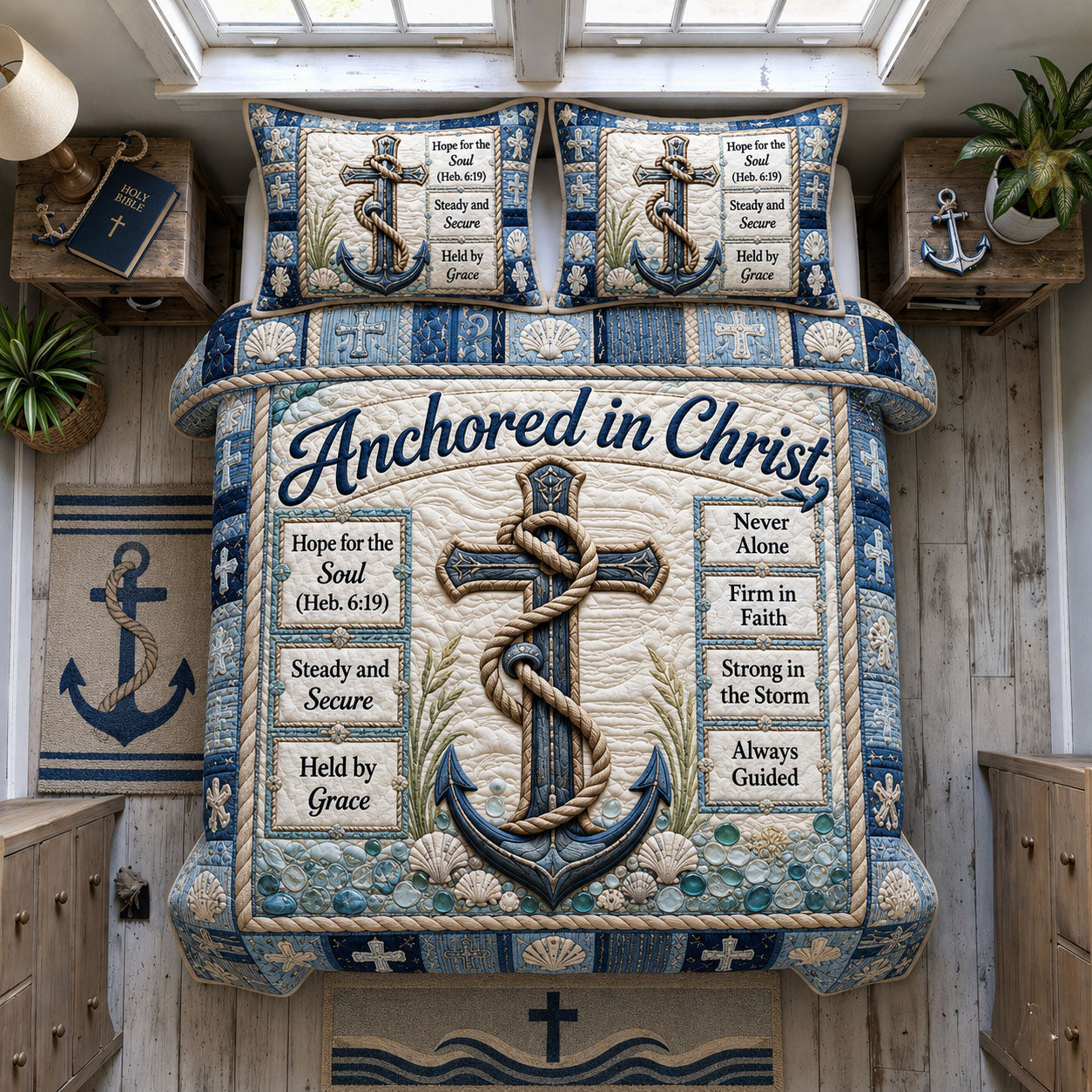 Anchored In Christ 3-Piece Quilted Bedding Set GFTOHNL1754