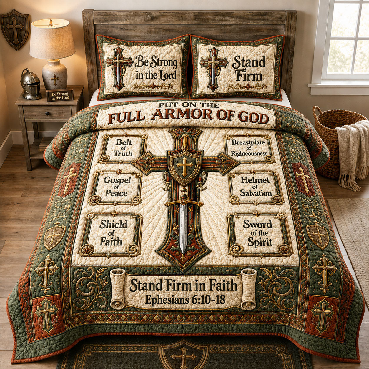 Stand Firm In Faith 3-Piece Quilted Bedding Set GFTOHNL1756