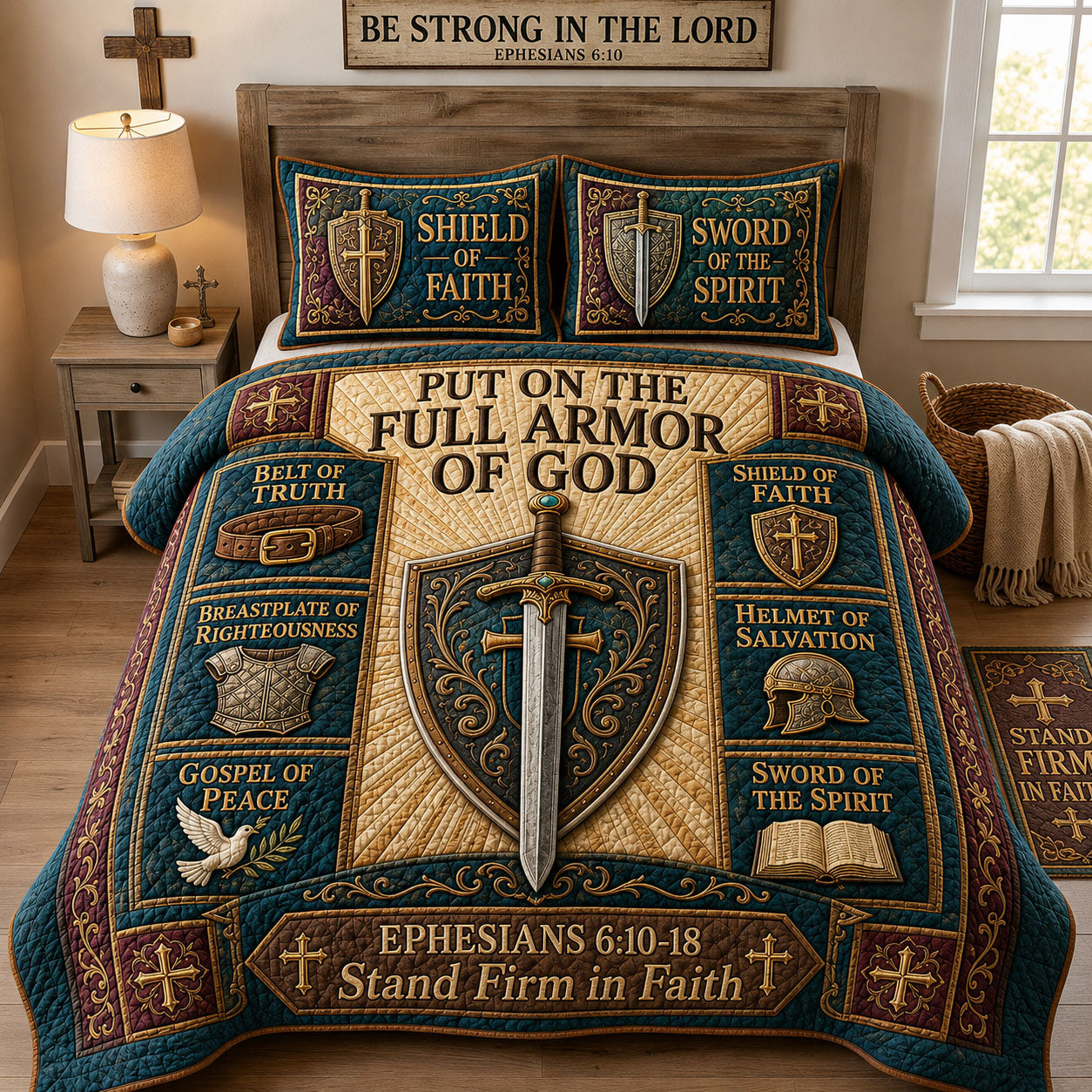 Shield Sword And Faith 3-Piece Quilted Bedding Set GFTOHNL1759