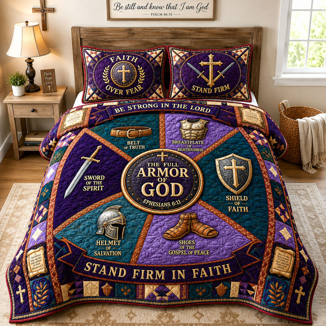 Faith Over Fear Armor 3-Piece Quilted Bedding Set GFTOHNL1793