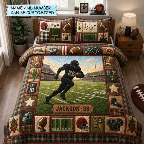 Personalized Football Running Player 3-Piece Quilted Bedding Set QTCUZ GFTOHNL1825