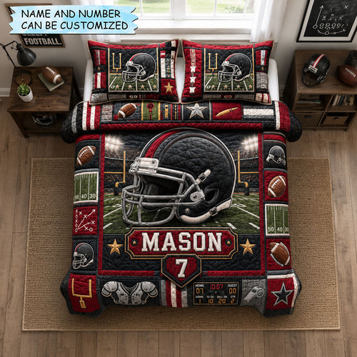 Personalized Football Helmet 3-Piece Quilted Bedding Set QTCUZ GFTOHNL1830