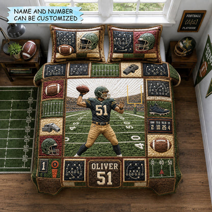 Personalized Football Quarterback 3-Piece Quilted Bedding Set QTCUZ GFTOHNL1831