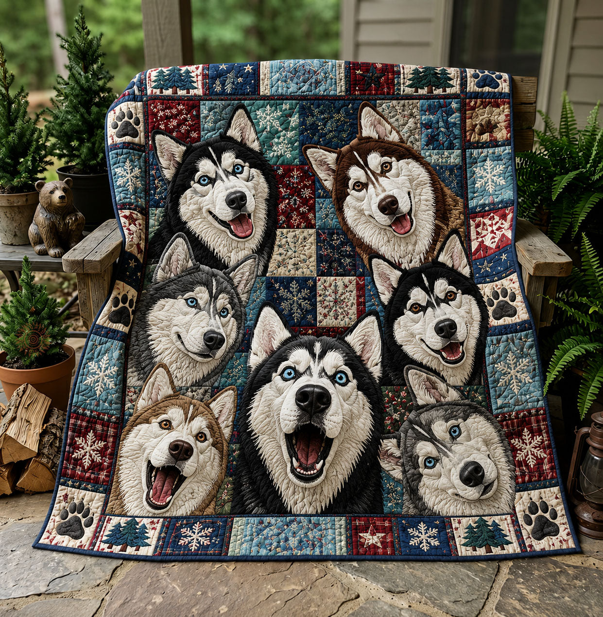 Husky Winter Chorus Quilted Blanket GFTOHNL1866