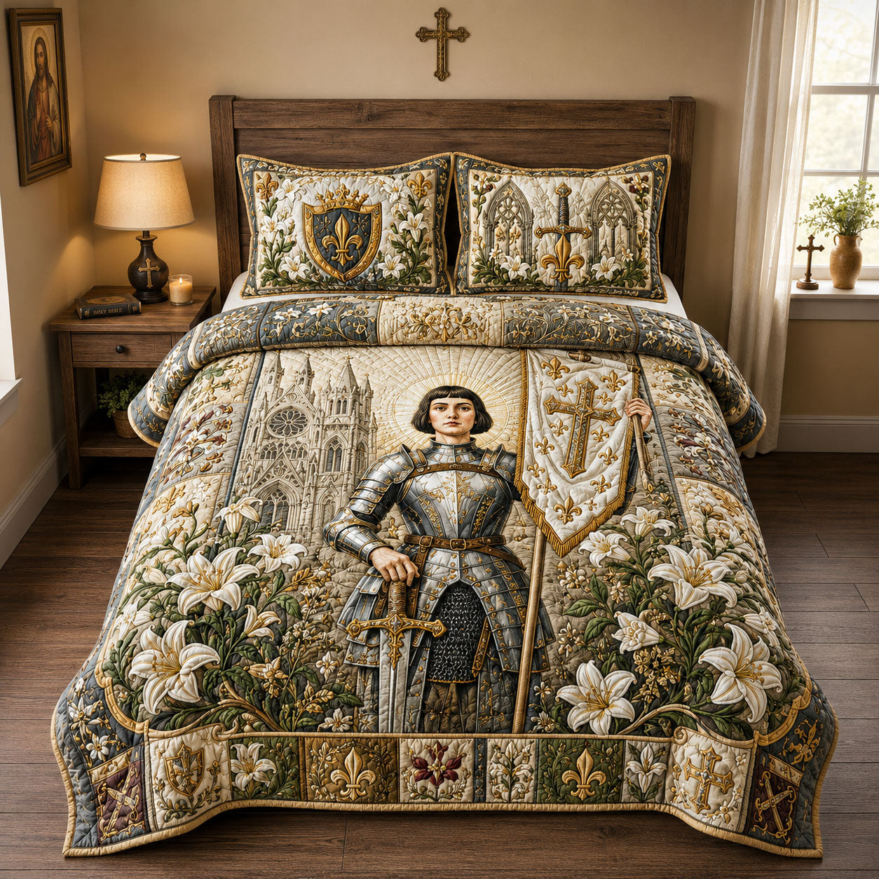 Saint Joan Lily of Courage 3-Piece Quilted Bedding Set GFTOHNL1868
