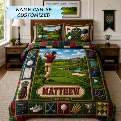 Heritage Fairway Personalized Golf 3-Piece Quilted Bedding Set QTCUZ GFTOHNL1895