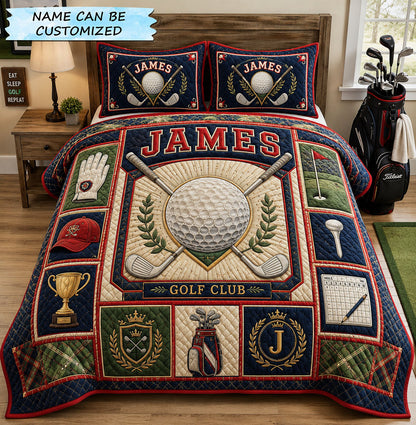 Victory Drive Personalized Golf 3-Piece Quilted Bedding Set QTCUZ GFTOHNL1899
