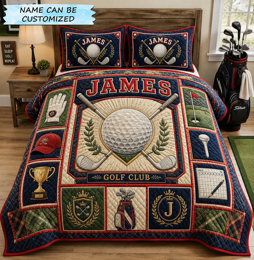 Victory Drive Personalized Golf 3-Piece Quilted Bedding Set QTCUZ GFTOHNL1899