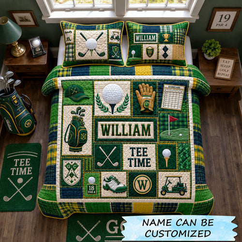 Classic Country Club Personalized Golf 3-Piece Quilted Bedding Set QTCUZ GFTOHNL1900