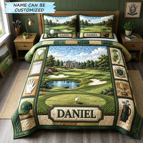 Signature Fairway Personalized Golf 3-Piece Quilted Bedding Set QTCUZ GFTOHNL1901