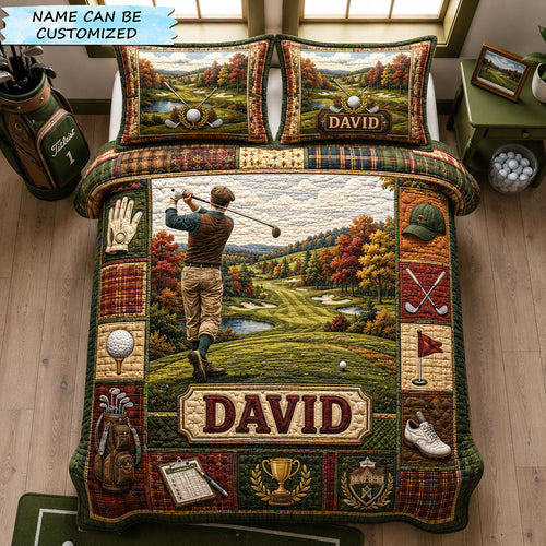 Autumn Fairway Legacy Personalized Golf 3-Piece Quilted Bedding Set QTCUZ GFTOHNL1903